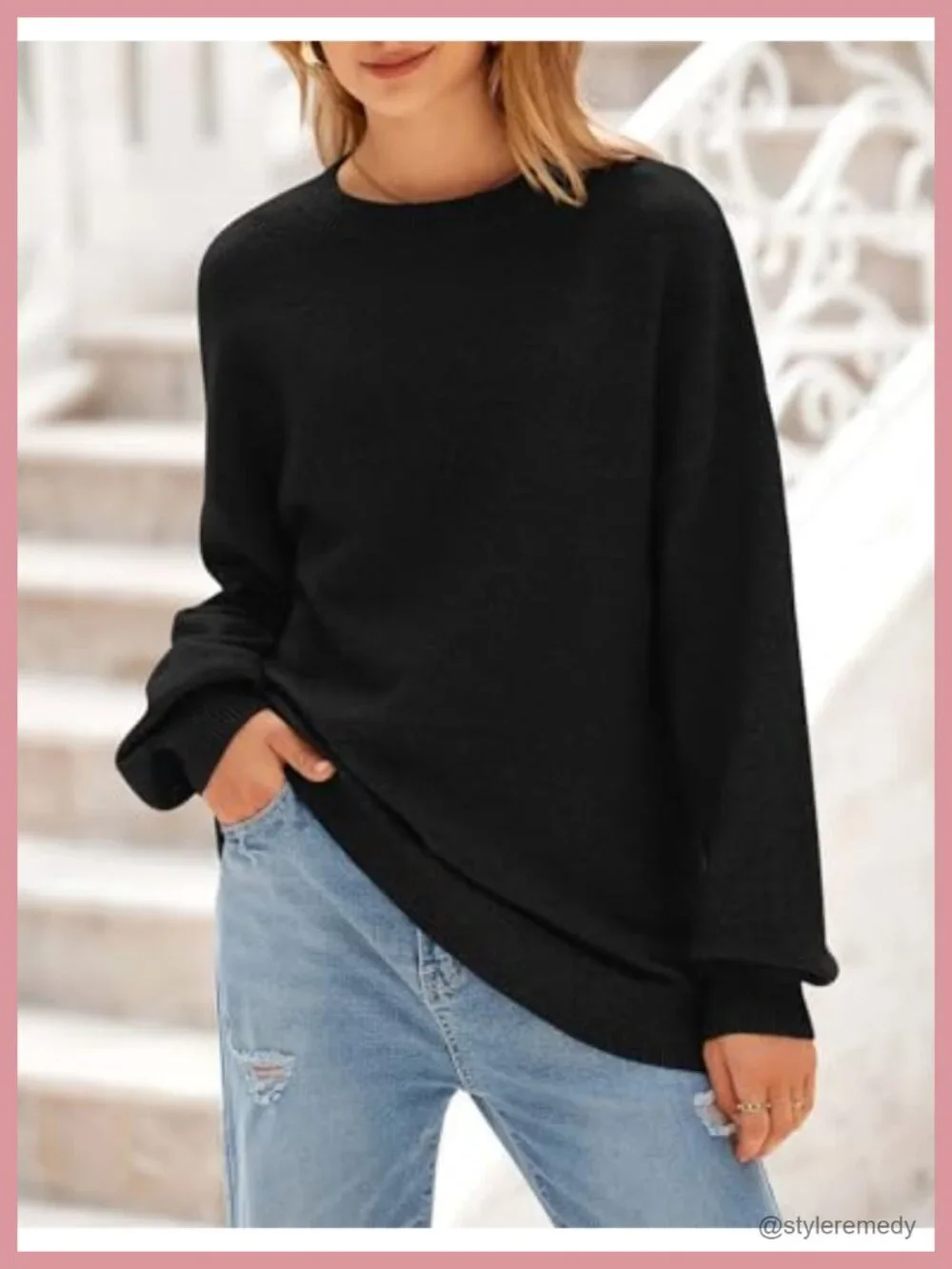 Women's Chunky Knit Crew Neck Pullover Sweater Oversized Loose Fit Long Sleeve